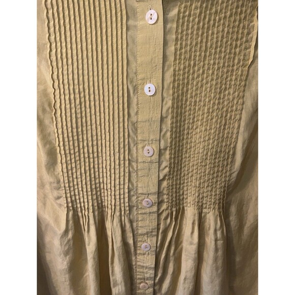 Territory Ahead tunic top Womens Petite S Chartreuse Silk Blend Pin Tuck Pleated - Picture 5 of 8
